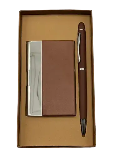 [COF2-EMOTION-M] Coffret Emotion RIDEX 2 Pièces Stylo Tactile En Métal Porte Carte Visite Marron