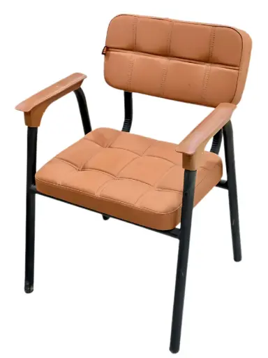 [J021-LAL-M] Chaise Visiteur Rembourrée Avec Accoudoirs Marron
