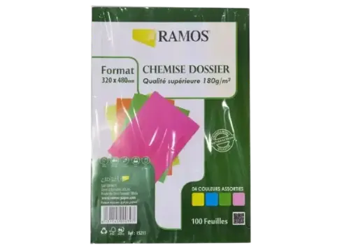 [15211] Rame de 100 Chemises Cartonnée RAMOS 180g Multi-Couleur