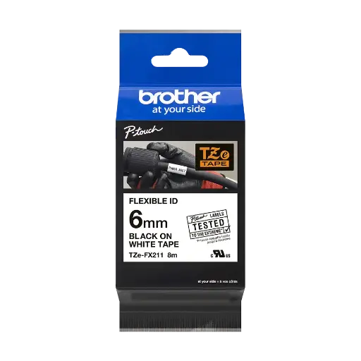 [TZE-FX211] Ruban Pour Etiqueteuse BROTHER 6mm Noir Sur Blanc