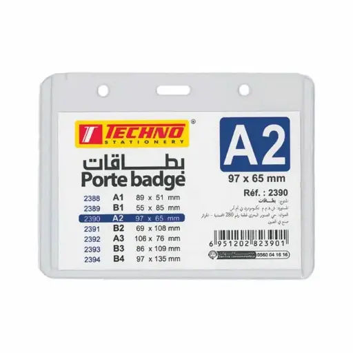 [2390] Porte Badge TECHNO A2 Horizontal 97x65mm en PVC Transparent