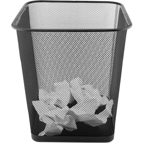 [5183] Corbeille à Papier TECHNO Métallique Carrée Noir