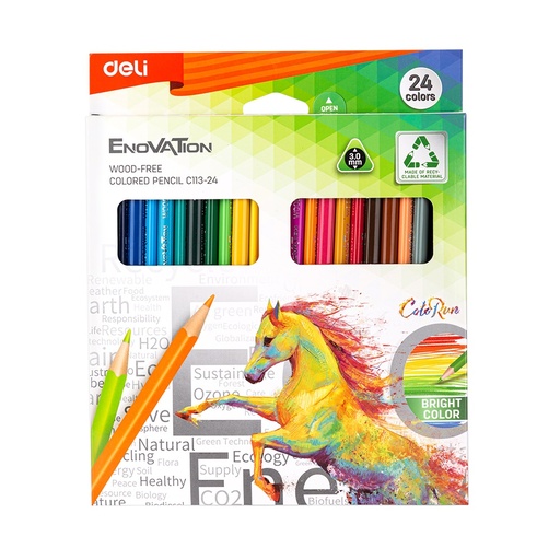 [C113-24] Crayons De Couleur DELI Enovation Wood Free Boite De 24