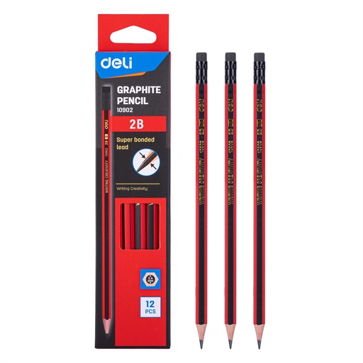 [10902] Crayon Noir Graphite DELI 2B Hexagonal avec Gomme