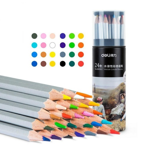 [68100] Crayons De Couleur DELI Aquarelle Nuevo Boite De 24
