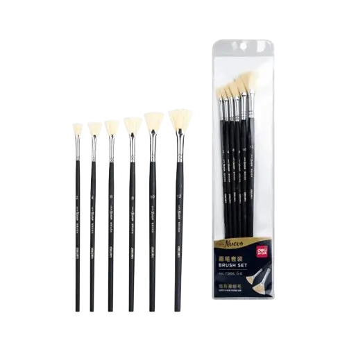 [73896] Pinceau DELI Nuevo Éventails Plats Pochette de 6 PCS Noir