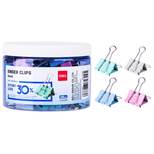 [E8554S] Binder Clips DELI Effortless 25mm Boite de 48 Pièces Multi-Couleurs