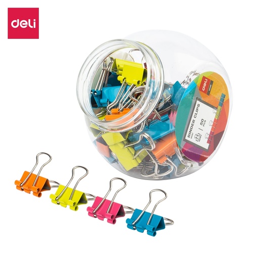 [E8557] Binder Clips DELI Effortless 15mm Boite de 50 Pièces Multi-Couleurs