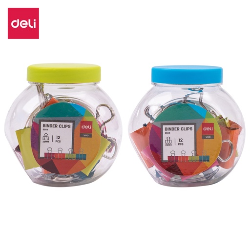[E8559] Binder Clips DELI Effortless 25mm Boite de 12 Pièces Multi-Couleurs