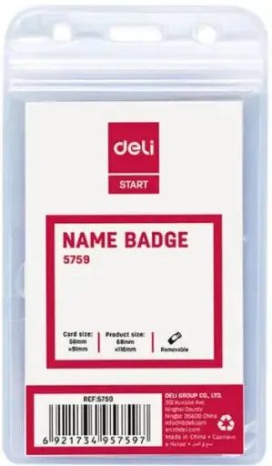 [5759] Porte Badge DELI Vertical 91x56mm en PVC Transparent