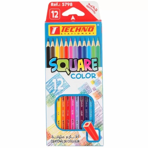 [5798] Crayons De Couleur TECHNO Square Color Boite De 12