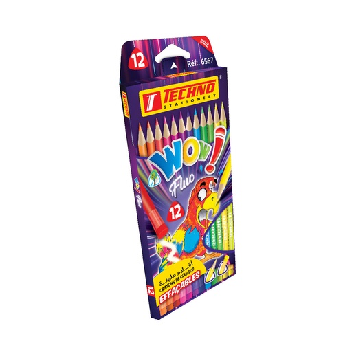[6567] Crayons De Couleur TECHNO Wow Fluo Boite De 12