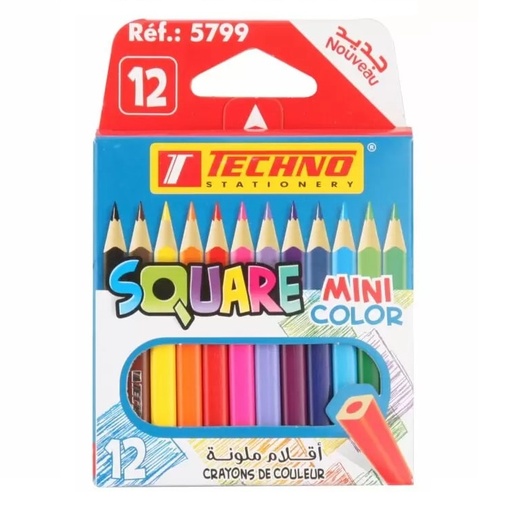 [5799] Crayons De Couleur TECHNO Square Mini Color Boite De 12