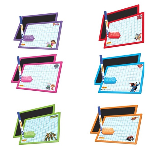 [9544] Ardoise TECHNO Double Face avec Marqueur et Brosse Multi-Couleurs