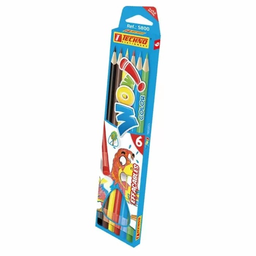 [5800/TECHNO] Crayons De Couleur TECHNO Wow Effaçable Boite De 6