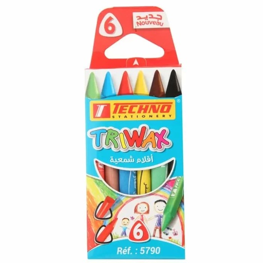 [5790] Crayons De Couleur En Cire TECHNO Triwax Boite De 6