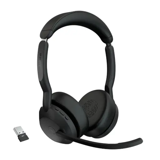 [25599-999-999] Casque Microphone JABRA Evolve2 55 MS Stereo sans Fil avec Micro Intra-Auriculaires Anti-Bruit et Isolation Acoustique Bluetooth USB-A Noir 