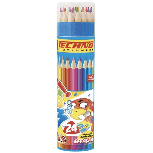 [TECHNO-6924] Crayons De Couleur TECHNO Wow Color Effaçable Boite En Tube De 18