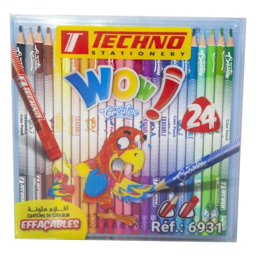 [TECHNO-6931] Crayons De Couleur TECHNO Wow Crea Effaçable Boite De 24