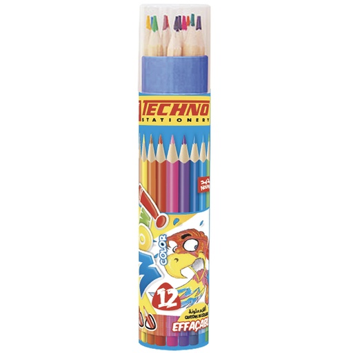 [TECHNO-6923] Crayons De Couleur TECHNO Wow Effaçable Boite En Tube De 12
