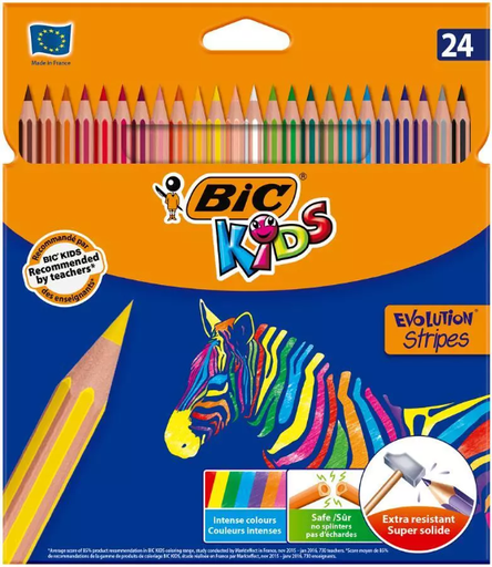 [950525] Crayons De Couleur BIC Kids Evolution Stripes Boite De 24