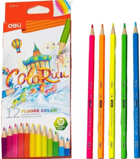 [EC128-12] Crayons De Couleur DELI ColoRun Fluore Color Boite De 12