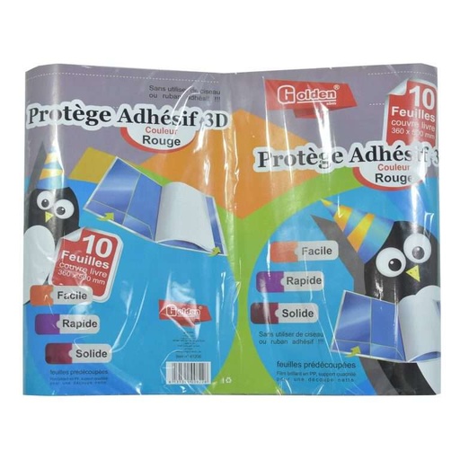 [41208] Protège Livre Adhésif GOLDEN 3D Rouge Paquet de 10 PCS