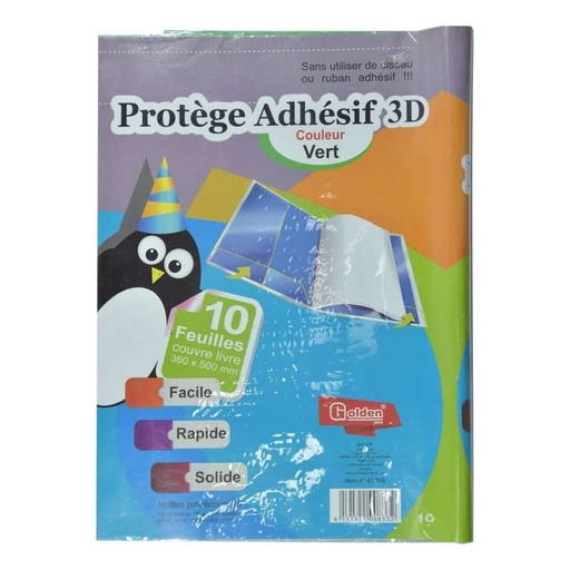 [41209] Protège Livre Adhésif GOLDEN 3D Vert Paquet de 10 PCS