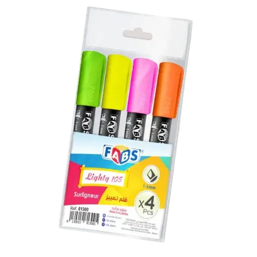 [81300] Marqueur Fluorescent FABS en Biseau Multi-Couleurs Jeu de 04