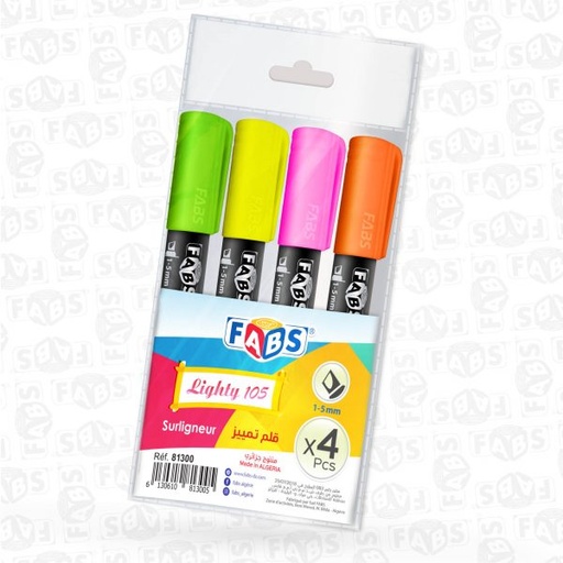 [81300] Marqueur Fluorescent FABS en Biseau Multi-Couleurs Jeu de 04