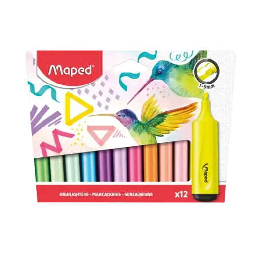 [740901] Marqueurs Fluorescent MAPED FLUO'PEPS Fluo et Pastel en Biseau Multi-Couleurs Boite de 12