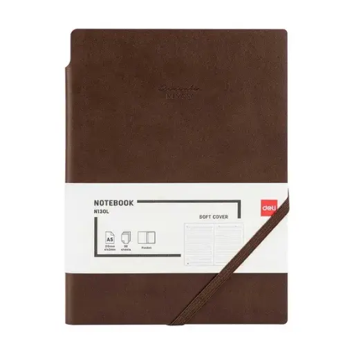 [N130L-BR] NoteBook DEL A5 96 Pages en PU avec Boucle Pour Stylo  80 Grs Marron