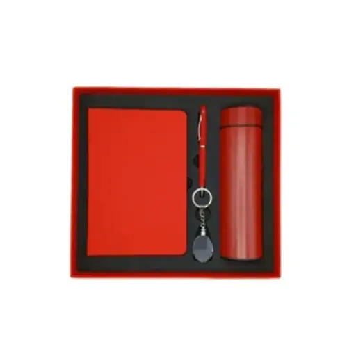 [COF4-ROUGEOIS-R] Coffret Luxe RIDEX Design ROUGEOIS 4 Pièces (Notebook A5 En PU Shop Isotherme Avec Affichage Digital Stylo En Métal Porte Clé Crystal) Rouge