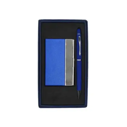 [COF2-EMOTION-BL] Coffret Emotion RIDEX 2 Pièces Stylo Tactile en Métal Porte Carte Visite Bleu