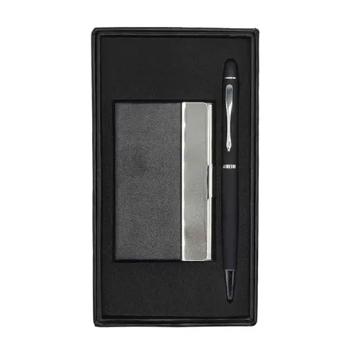 [COF2-EMOTION-N] Coffret Emotion RIDEX 2 Pièces Stylo Tactile en Métal Porte Carte Visite Noir