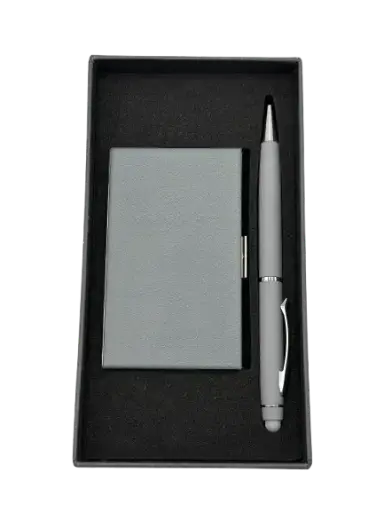 [COF2-EMOTION-G] Coffret Emotion RIDEX 2 Pièces (Stylo Tactile en Métal Porte Carte Visite) Gris
