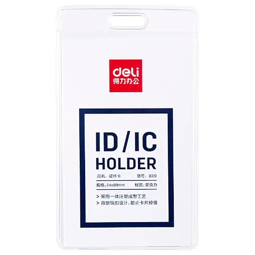 [8319] Porte Badge DELI Vertical 89x54mm en Acrylique Transparent 