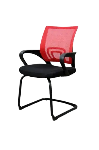 [V-938R] Chaise Visiteur Filet Rouge Avec Accoudoirs En Plastique Piètement luge 