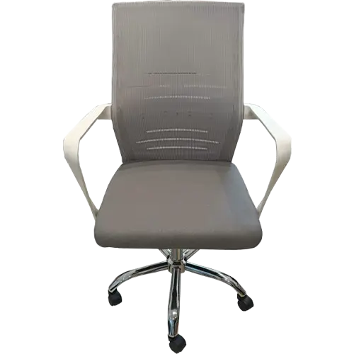 [983WG] Chaise Opérateur Filet Avec Accoudoirs Plastique Piètement Métallique Gris Et Blanc