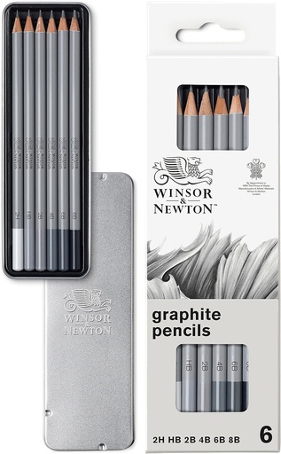 [0490006] Boite De 6 Crayons Graphite WINSOR & NEWTON 2H, HB, 2B, 4B, 6B et 8B