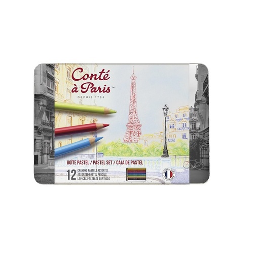 [2181] Crayons De Couleur Conté À Paris Pastel Boite Métallique De 12