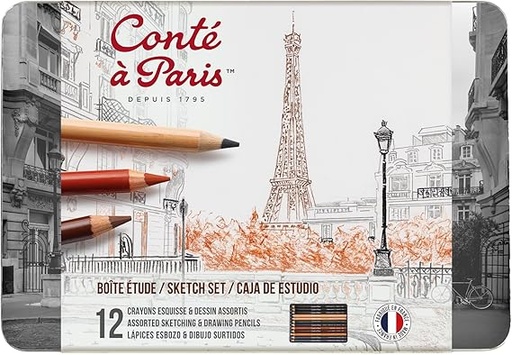 [2186] Boite En Métal De 12 crayons Esquisse & Dessin Assortis conté à paris
