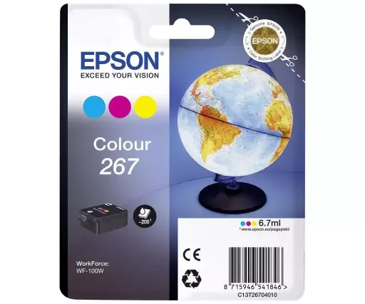 [C13T26704010] Pack de 3 Cartouches EPSON 267 Couleur Pour imprimantes WorkForce WF-110W  WF-100W