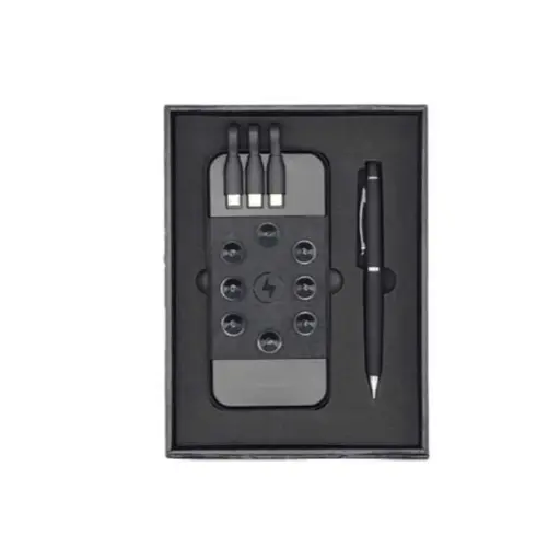 [KIONI-WIRELESS/2PCS-N] Coffret RIDEX Design Wireless 2 Pièces (Power Bank 20000mah Avec Cable Et Stylo Luxe) Noir