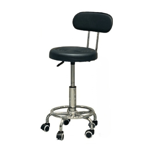 [AR-0150] Tabouret en Simili Cuir Rond à Roulettes Métallique Hauteur Ajustable Noir