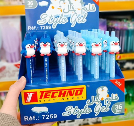 [7259] Stylo Gel TECHNO Fantaisie Pingouin 0.5mm Multi-couleurs