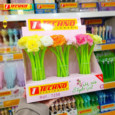 [7250] Stylo Gel TECHNO Fantaisie Fleurs 0.5mm Multi-couleurs