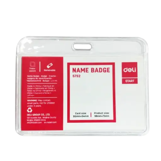 [5752] Porte Badge DELI Horizontal Souple 54x90mm en Plastique Transparent