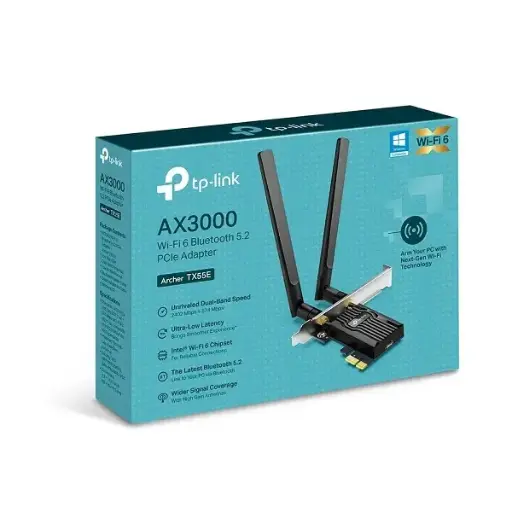 [Archer-TX55E] Carte Réseau TP-LINK Archer TX55E pour Ordinateur de Bureau Wi-Fi 6 PCIe AX3000 Adaptateur Bi-bande Bluetooth 5.3 avec 2 Antennes Multidirectionnelles pour Gaming Windows 11/10 (64 bits)