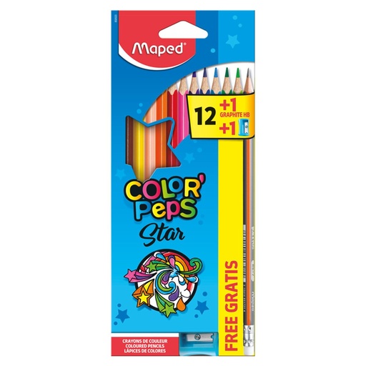 [832023] Crayons De Couleur MAPED COLOR'PEPS Boite De 12 Avec Crayon Noir Taille Crayon